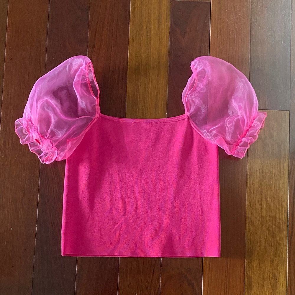 House of Harlow 1960 Pink Puff Sleeve Crop Top